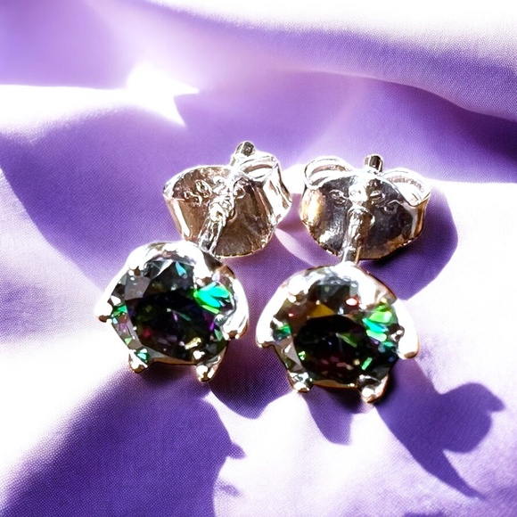 Dark Green Moissanite Stud Earrings in Sterling Silver 925  , Top Grade VVS - Picture 7 of 7